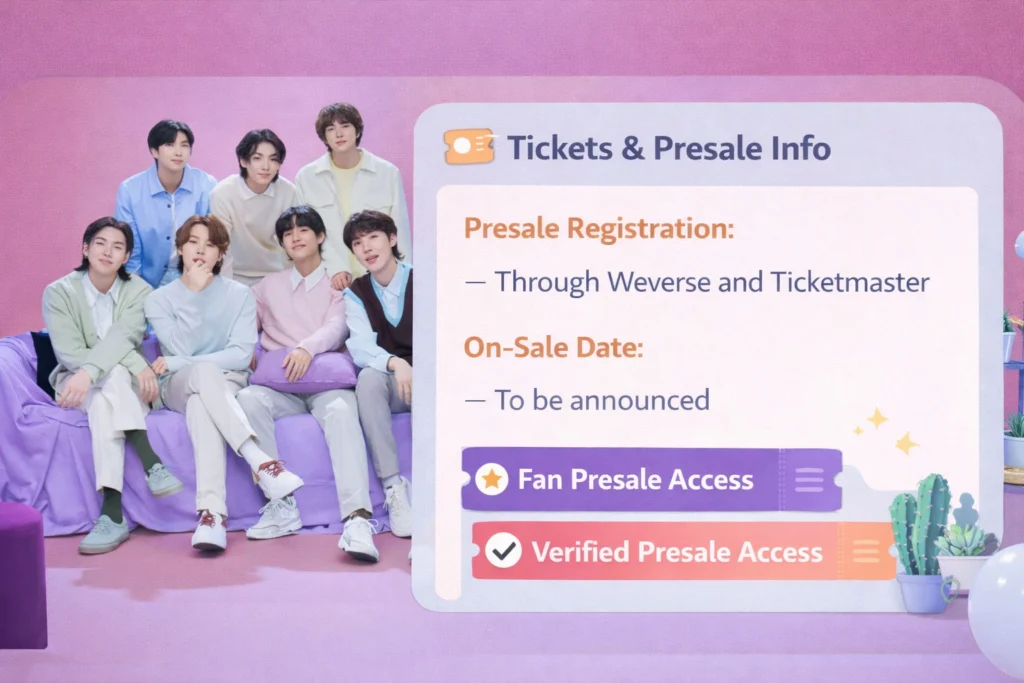 BTS World Tour 2026 tickets and presale information including fan presale and verified access
