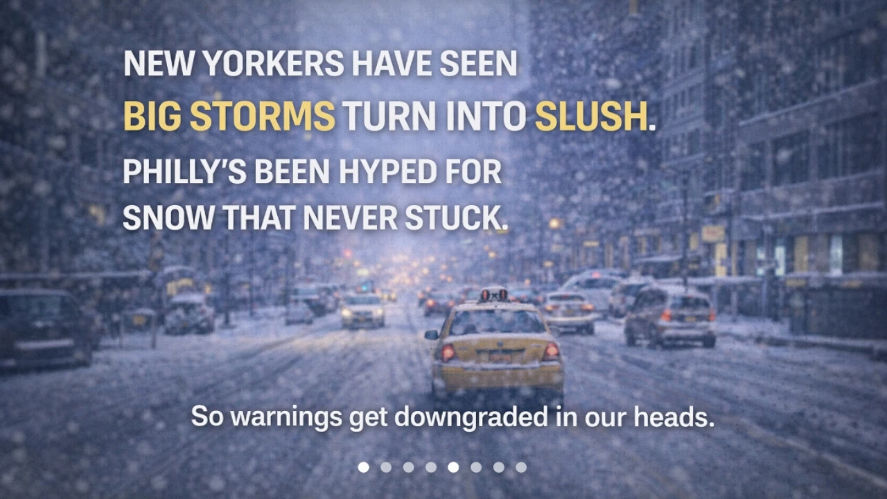 Urban winter street representing how past storm forecasts that fizzled out reduce trust in warnings
