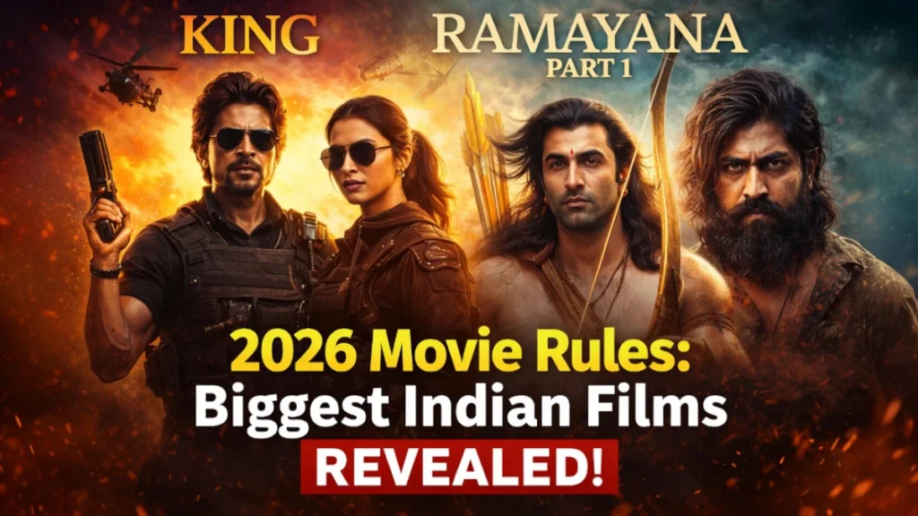 Promotional image highlighting the most anticipated Indian films of 2026, including King and Ramayana Part 1