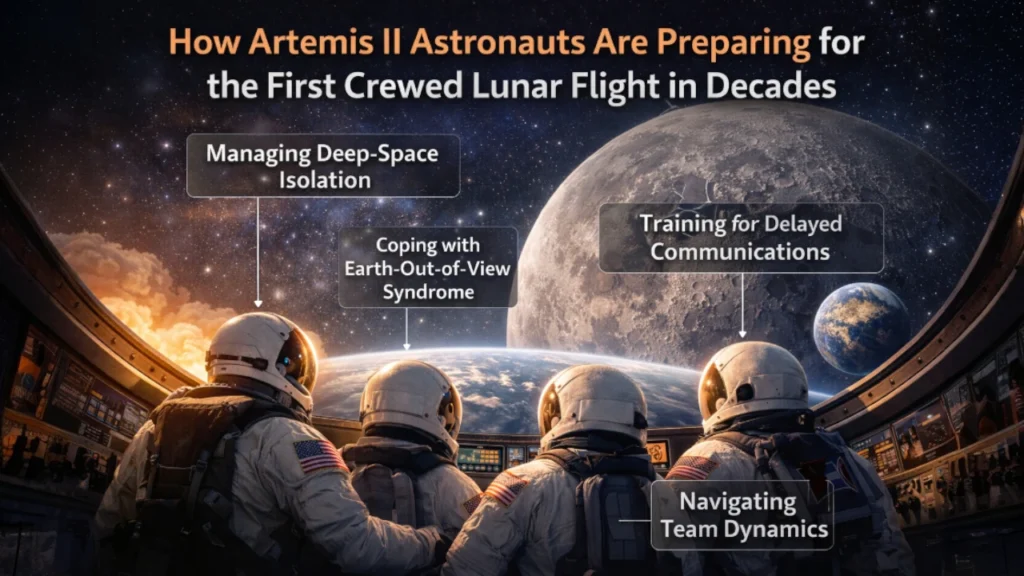 Artemis II crew inside the Orion spacecraft preparing for a historic lunar mission
