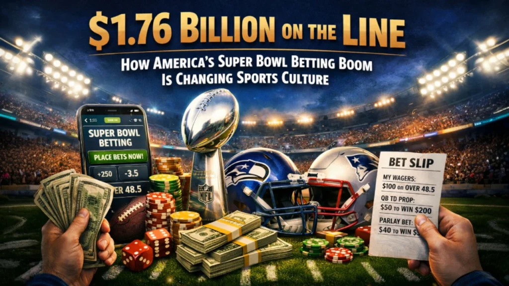 Super Bowl betting boom showing $1.76 billion wagered as Americans engage with sports betting culture – TrendMowgli
